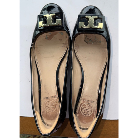 Tory burch Gigi Black Patent Leather flat slip on Pumps US 7 M logo classic - Picture 11 of 12